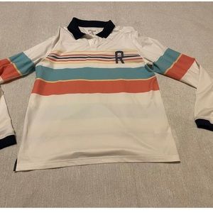 Rhone Polo Shirt Mens Medium Rugby Striped Stretch Long Sleeve White Colorful